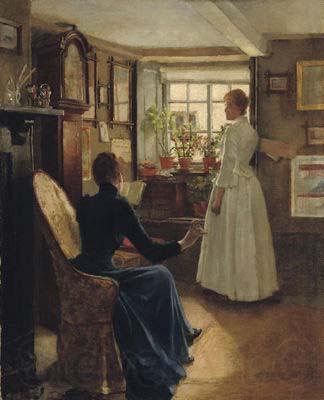 Charles W. Bartlett Reading Aloud, oil painting by Charles W. Bartlett, Norge oil painting art